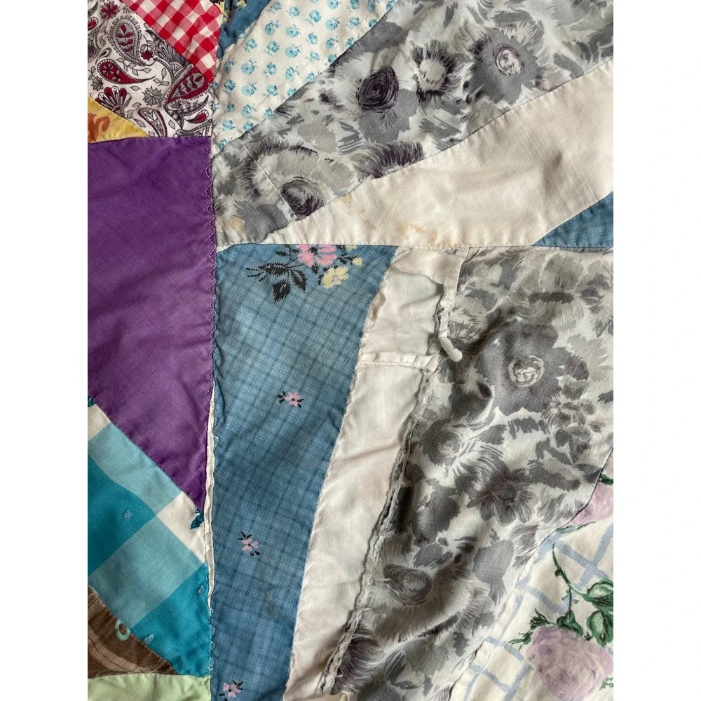 Vintage Handmade Crazy Quilt Multi-Color Patchwork Folk Art Cutter‎ Quilt 74x66